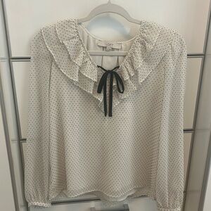 XS LOFT off white and black polka dot blouse